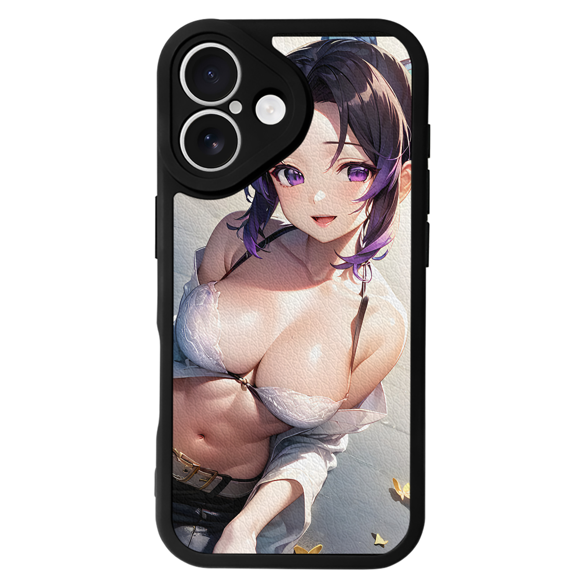 （画像用） 鬼滅の刃（きめつのやいば）蟲柱-胡蝶 しのぶ／こちょう しのぶ Kochou Shinobu 【iPhone 16シリーズ対応】シリコンスマホケース（レザー調） 材質：シリコン